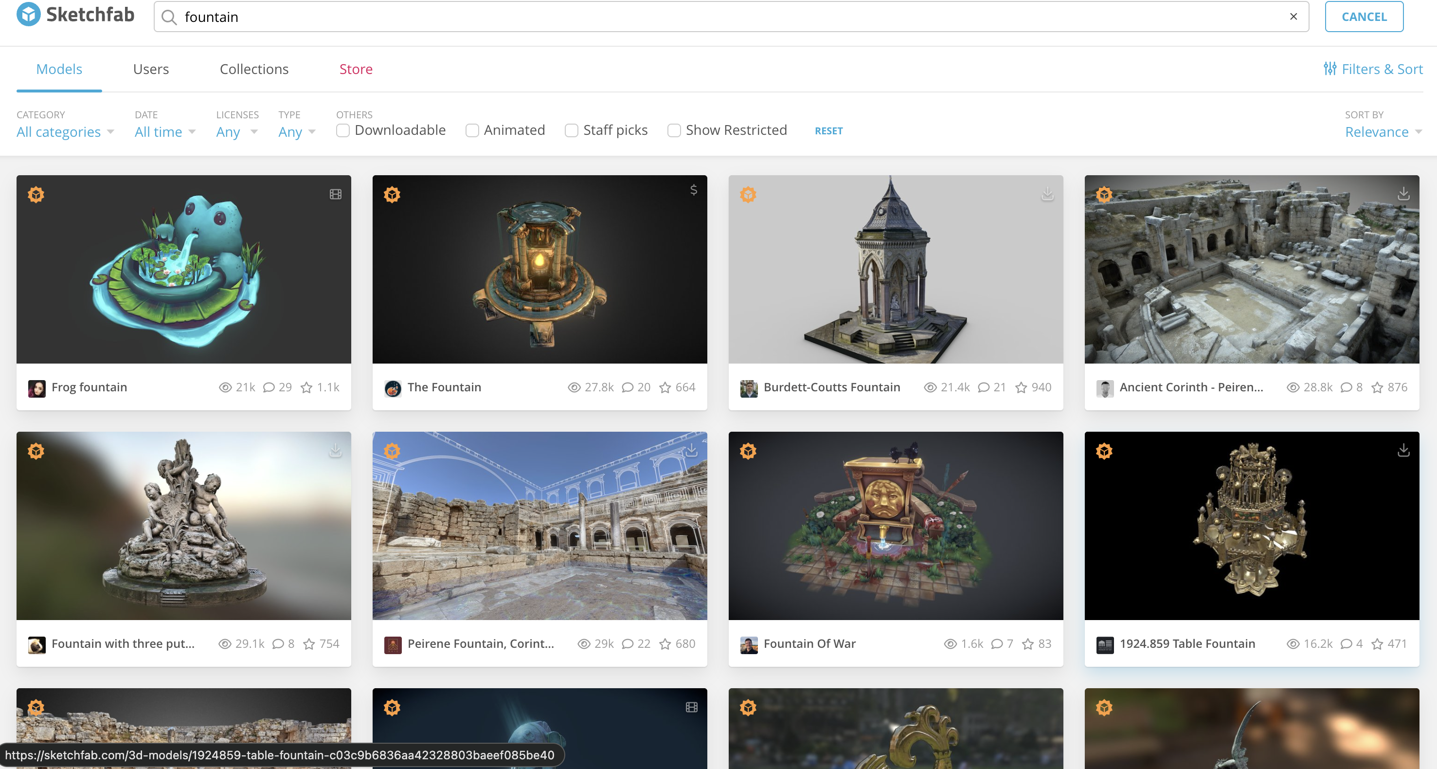 sketchfab model results for 'fountain'